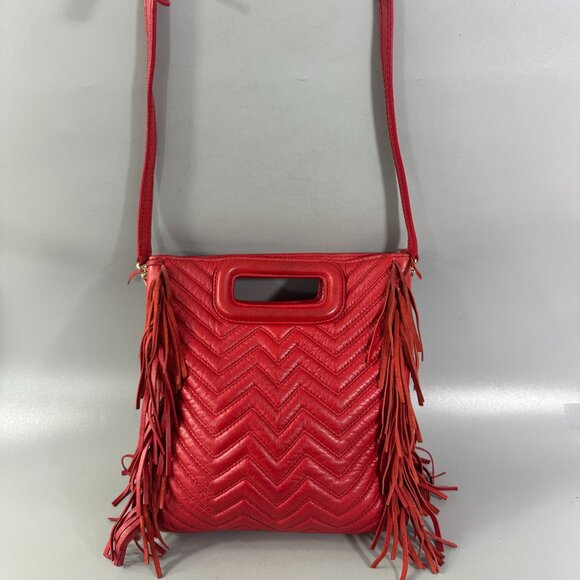 Maje Red Leather Fringe Handle Bag/Shoulder Bag - Picture 1 of 15